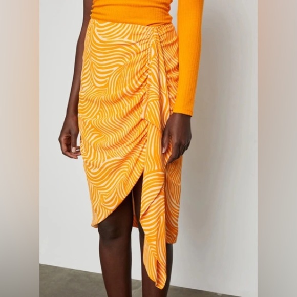 NWT Bailey 44 ruched orange zebra midi skirt - Picture 2 of 10